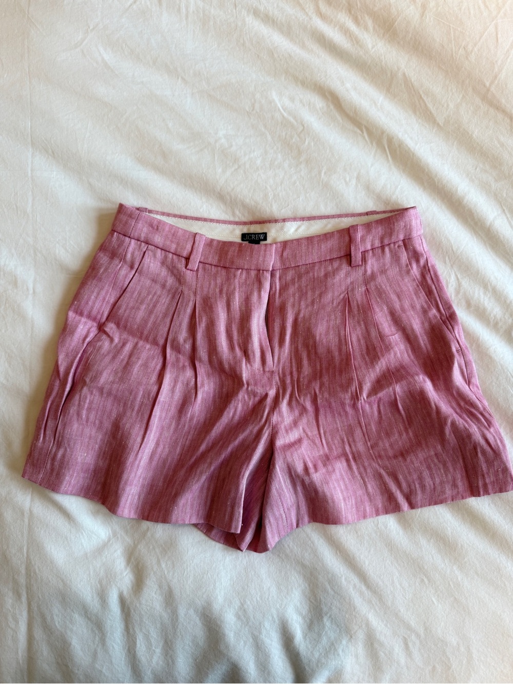 J. Crew Rose Pink Linen-Blend Pleated High-Rise Shorts